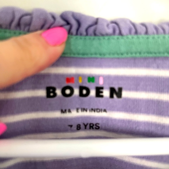 Mini Boden Henley Ruffle Breton Top, ivory/purple, 7-8. - Picture 5 of 5